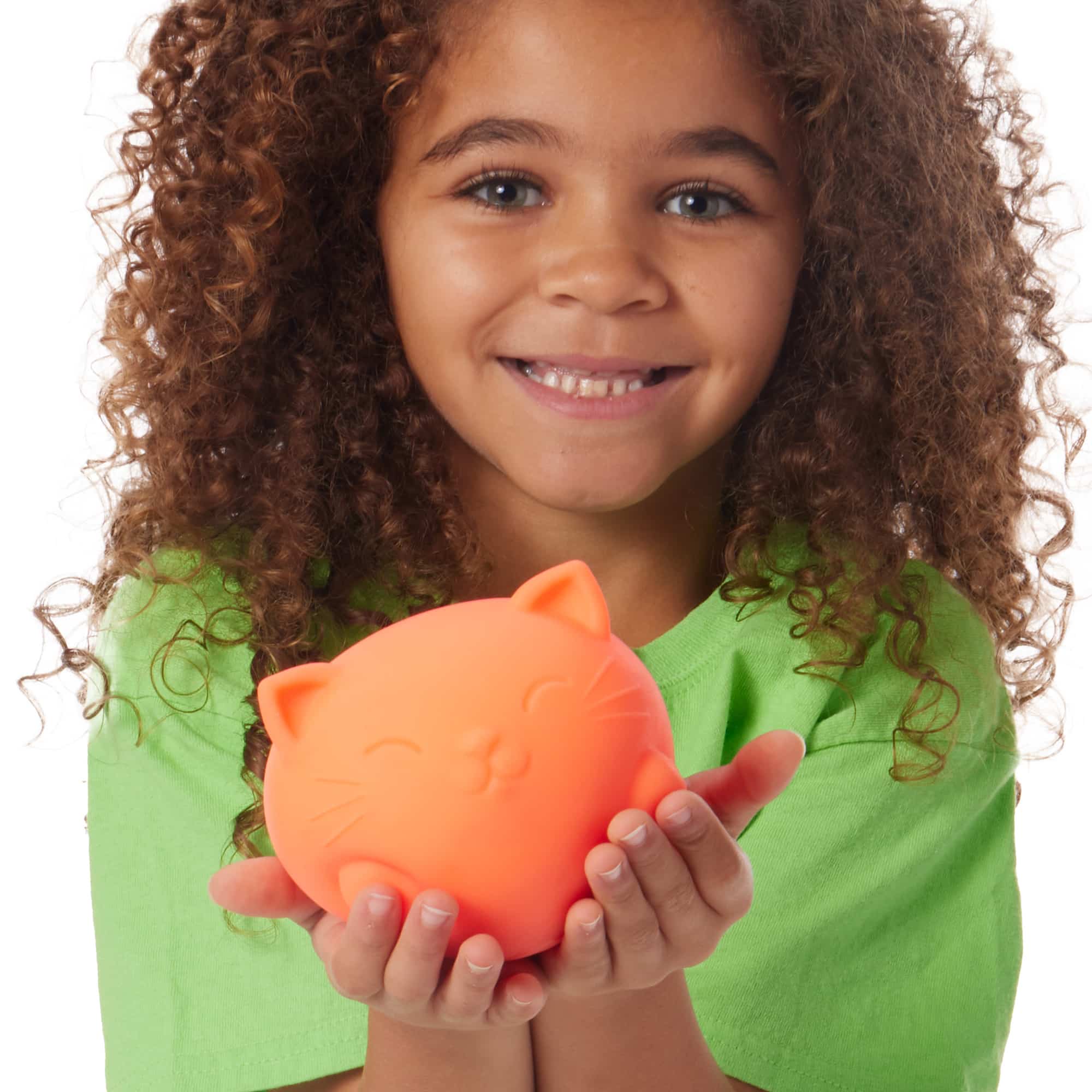 NeeDoh Super Cool Cats L0 - Lifestyle with girl holding orange Super Cool Cat