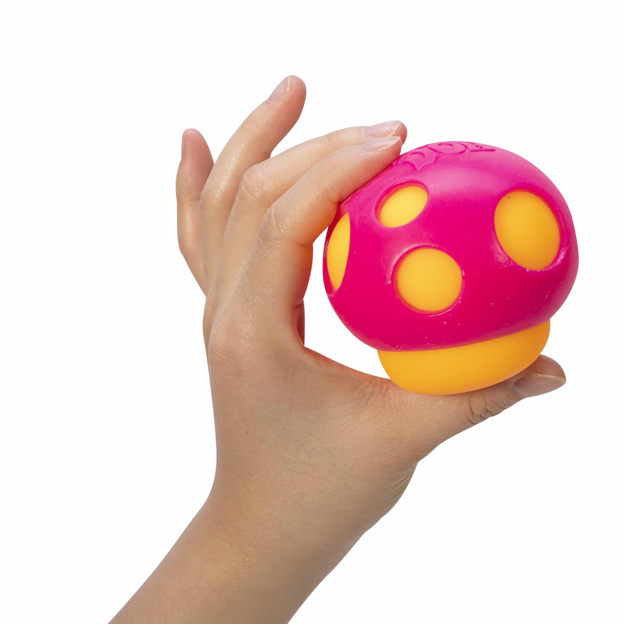 NeeDoh Groovy Shroom S5 - Hand Holding Orange with Pink Top Mushroom