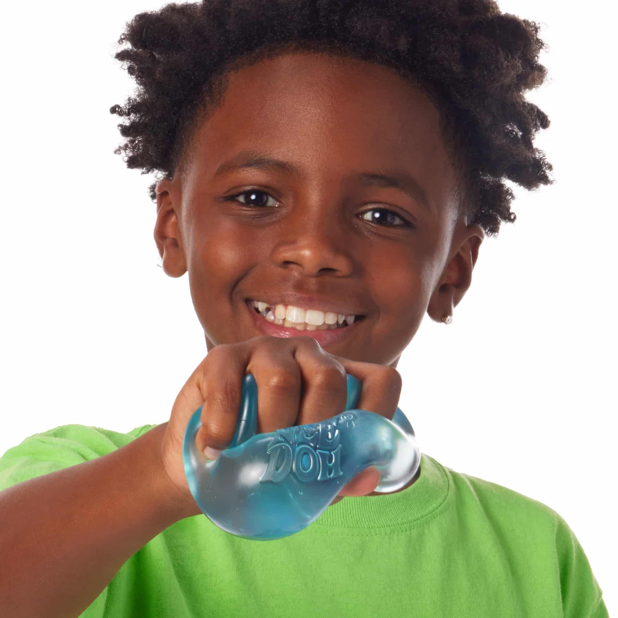 NeeDoh Nice Cube L8 Lifestyle of boy squeezing blue Nice Cube L8