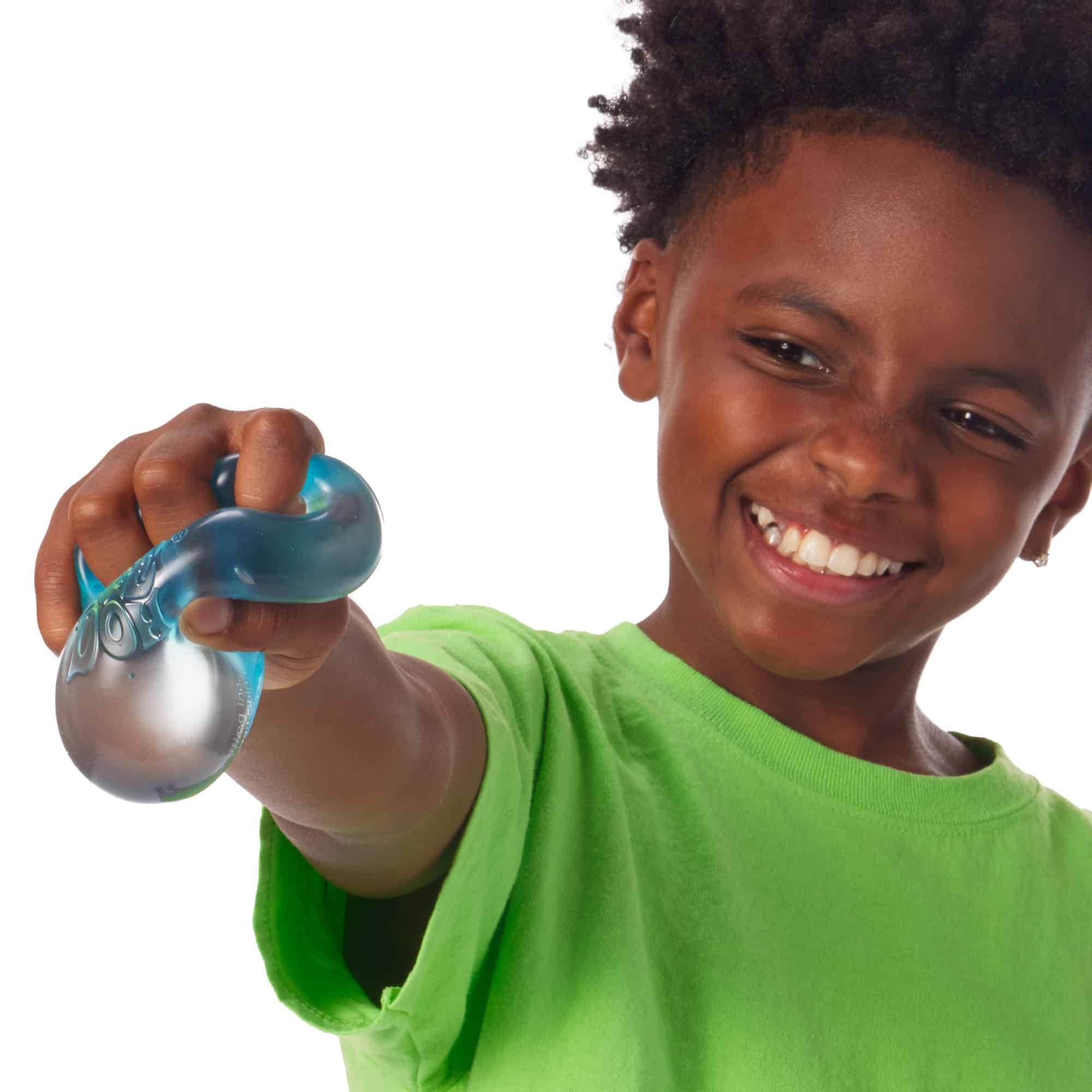 NeeDoh Nice Cube L8 Lifestyle of boy squeezing blue Nice Cube L8