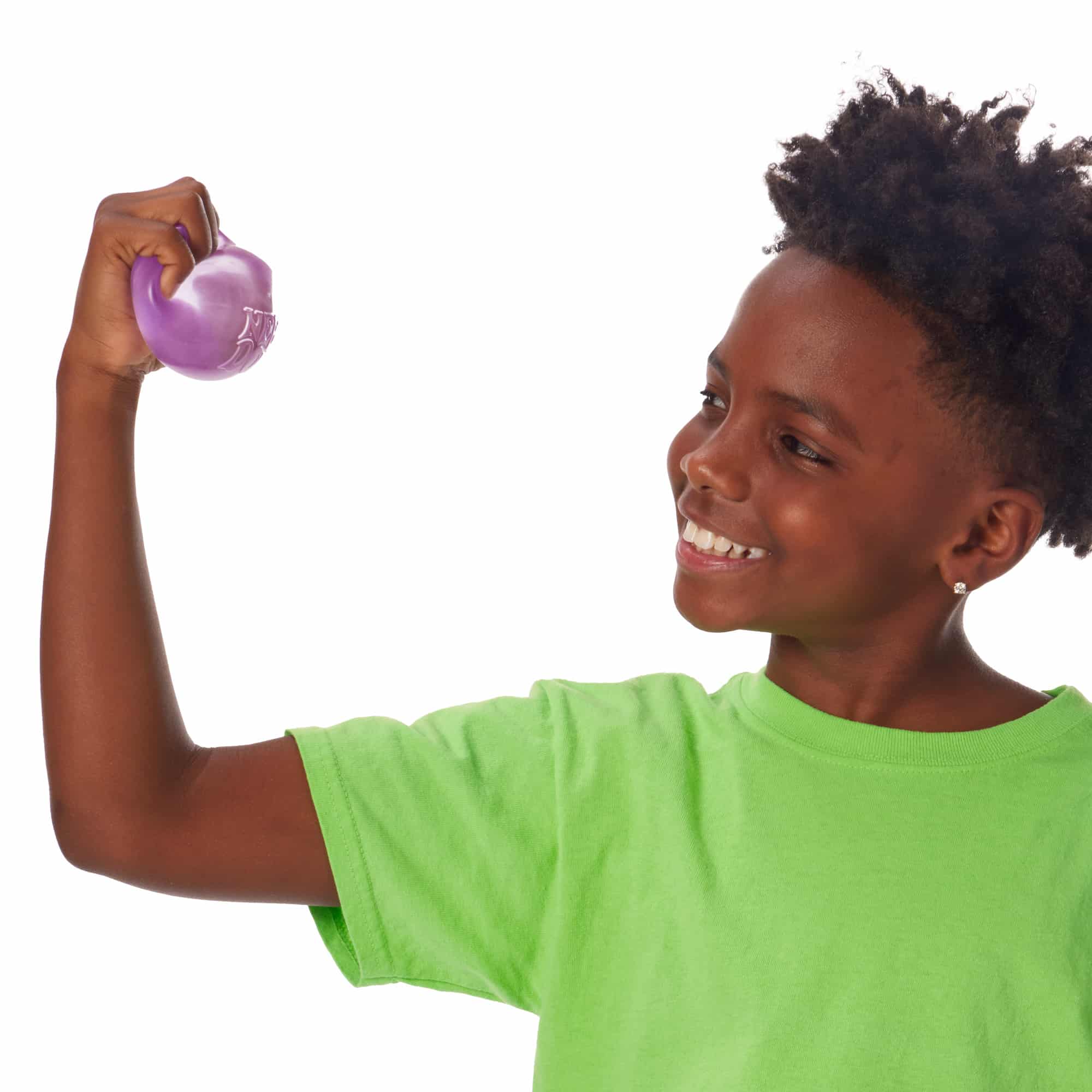 NeeDoh Nice Cube L8 Lifestyle of boy squeezing purple Nice Cube L8