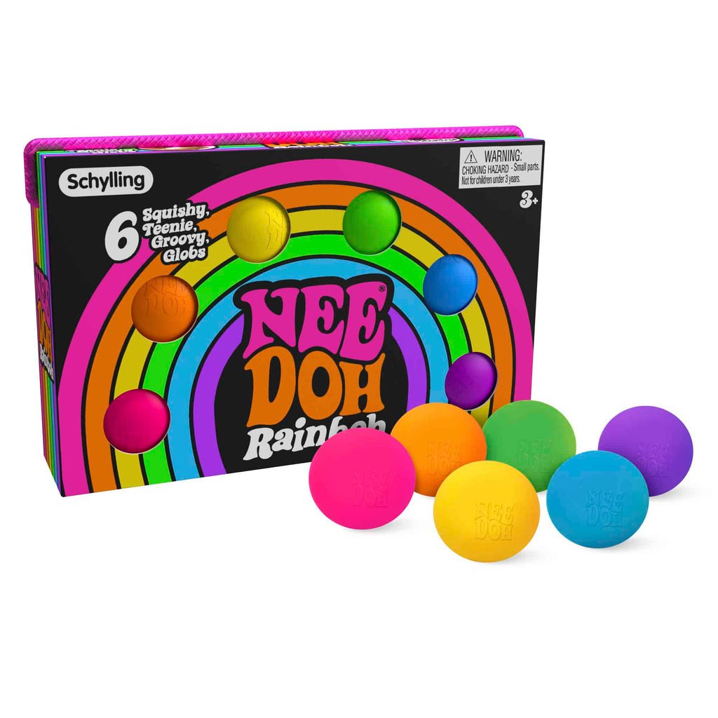 NeeDoh Rainboh F8 Packaging and Teenie NeeDoh out of package